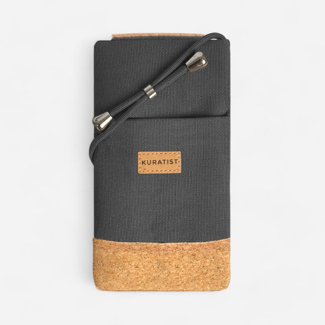 NELA Handy Umhängetasche - Handytasche zum Umhängen - Warm Charcoal Cork - Kuratist