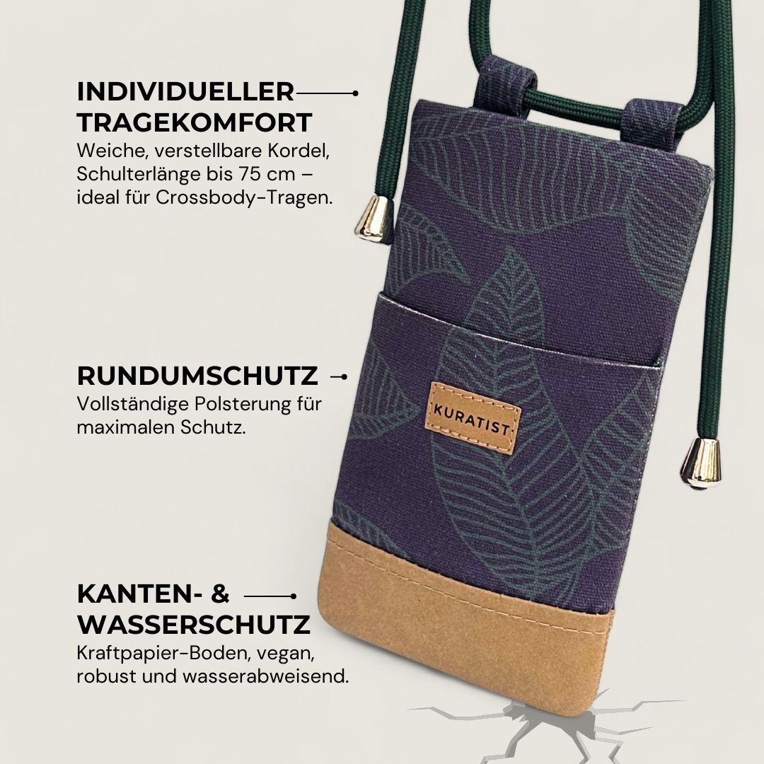 NELA Handytasche zum Umhängen Bedruckt - Handytasche zum Umhängen - Nocturnal Leaves Paper - Kuratist