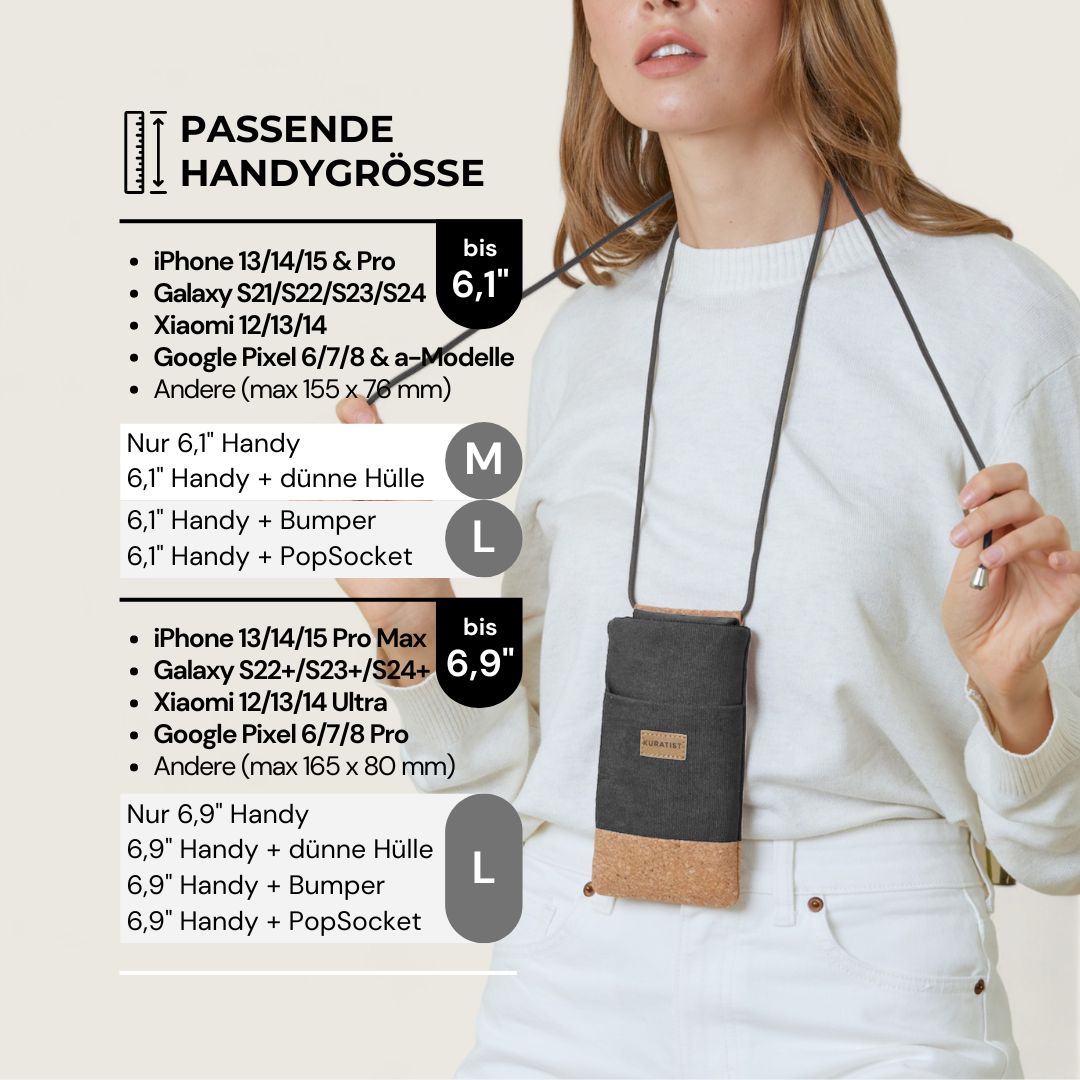 NELA Handy Umhängetasche - Handytasche zum Umhängen - Warm Charcoal Cork - Kuratist