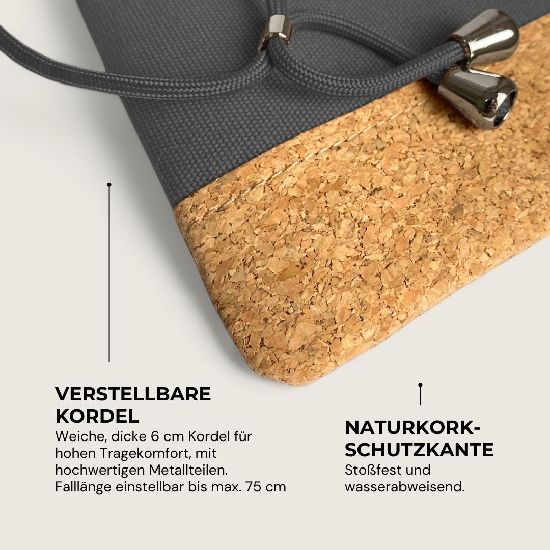 NELA Handy Umhängetasche - Handytasche zum Umhängen - Warm Charcoal Cork - Kuratist