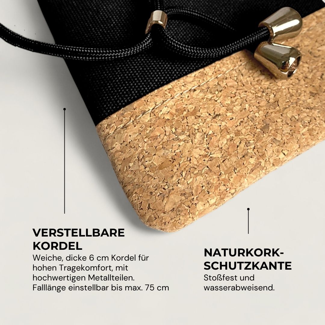 NELA Handy Umhängetasche - Handytasche zum Umhängen - Black Cork - Kuratist