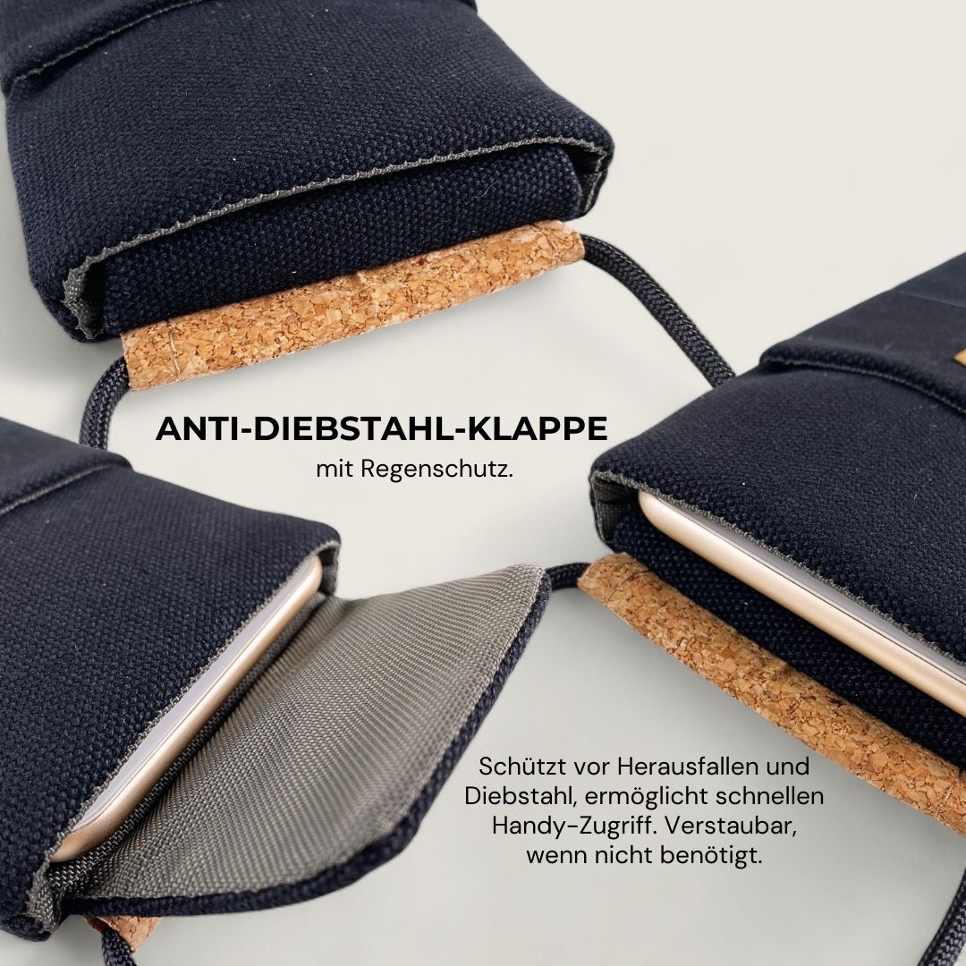 NELA Handy Umhängetasche - Handytasche zum Umhängen - Black Cork - Kuratist