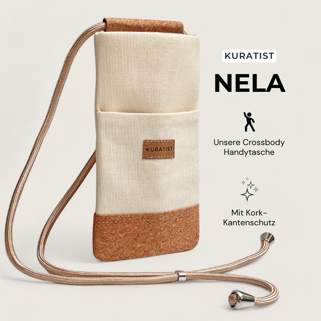 NELA Handy Umhängetasche - Handytasche zum Umhängen - Natural Cork - Kuratist