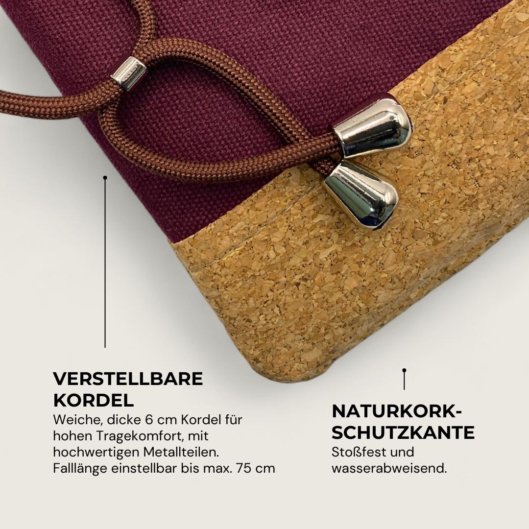 NELA Handy Umhängetasche - Handytasche zum Umhängen - Berry Cork - Kuratist