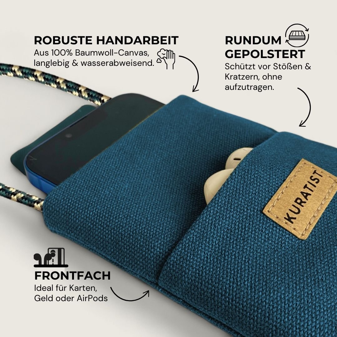 NELA Handy Umhängetasche - Handytasche zum Umhängen - Teal Cork - Kuratist