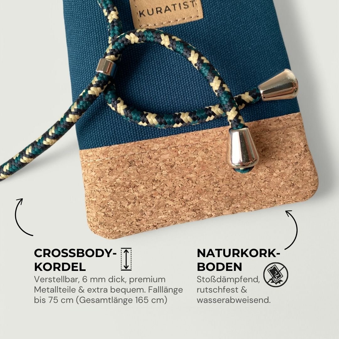 NELA Handy Umhängetasche - Handytasche zum Umhängen - Teal Cork - Kuratist