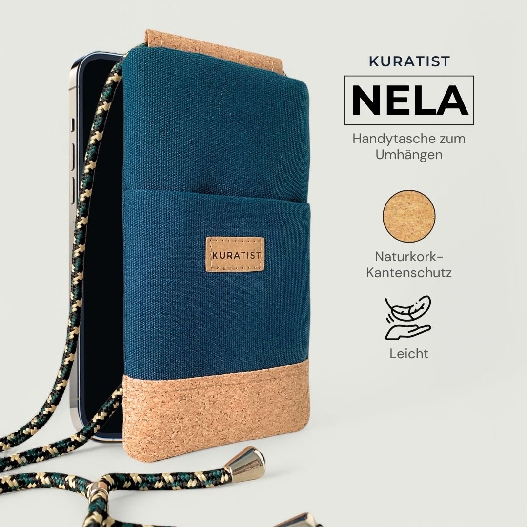 NELA Handy Umhängetasche - Handytasche zum Umhängen - Teal Cork - Kuratist