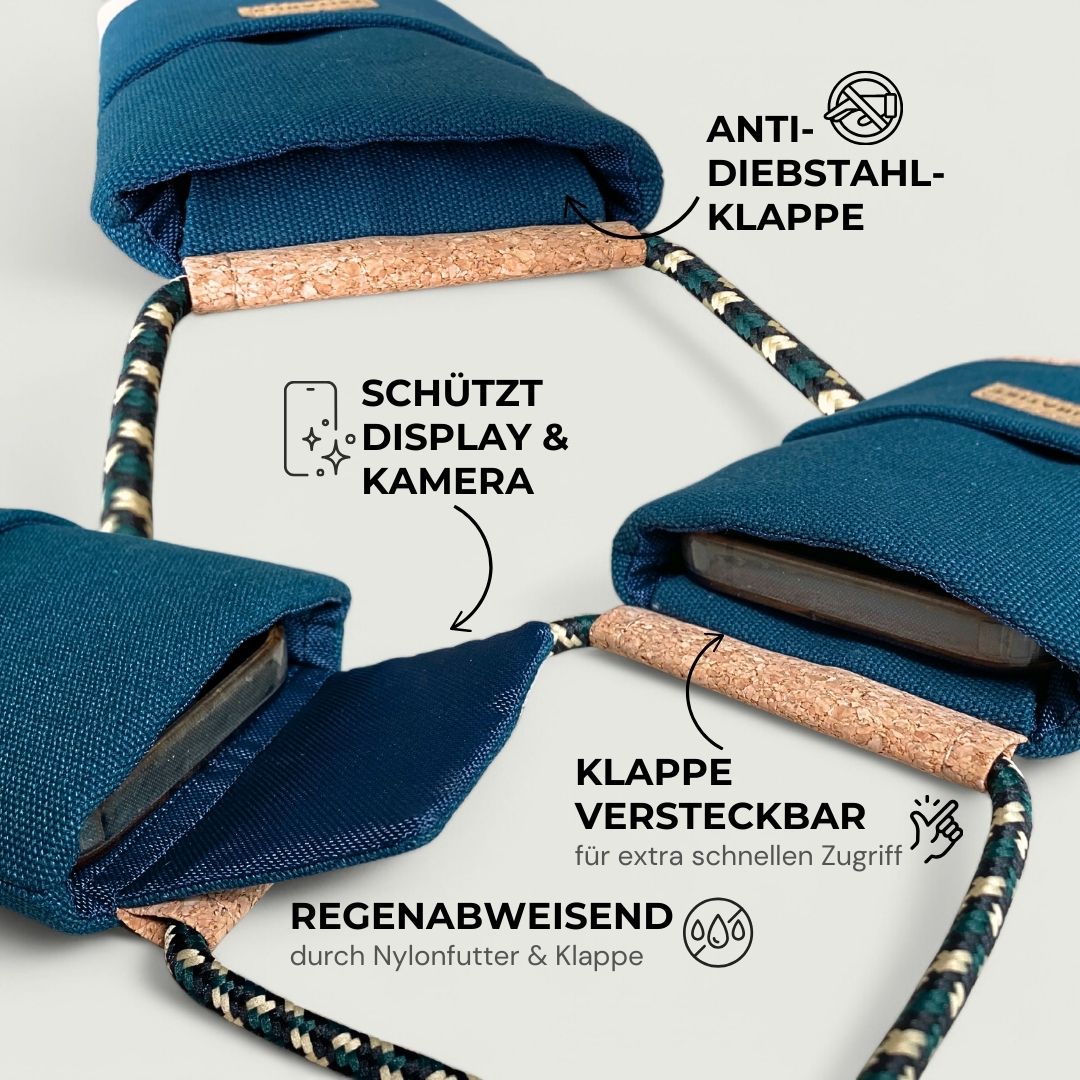 NELA Handy Umhängetasche - Handytasche zum Umhängen - Teal Cork - Kuratist