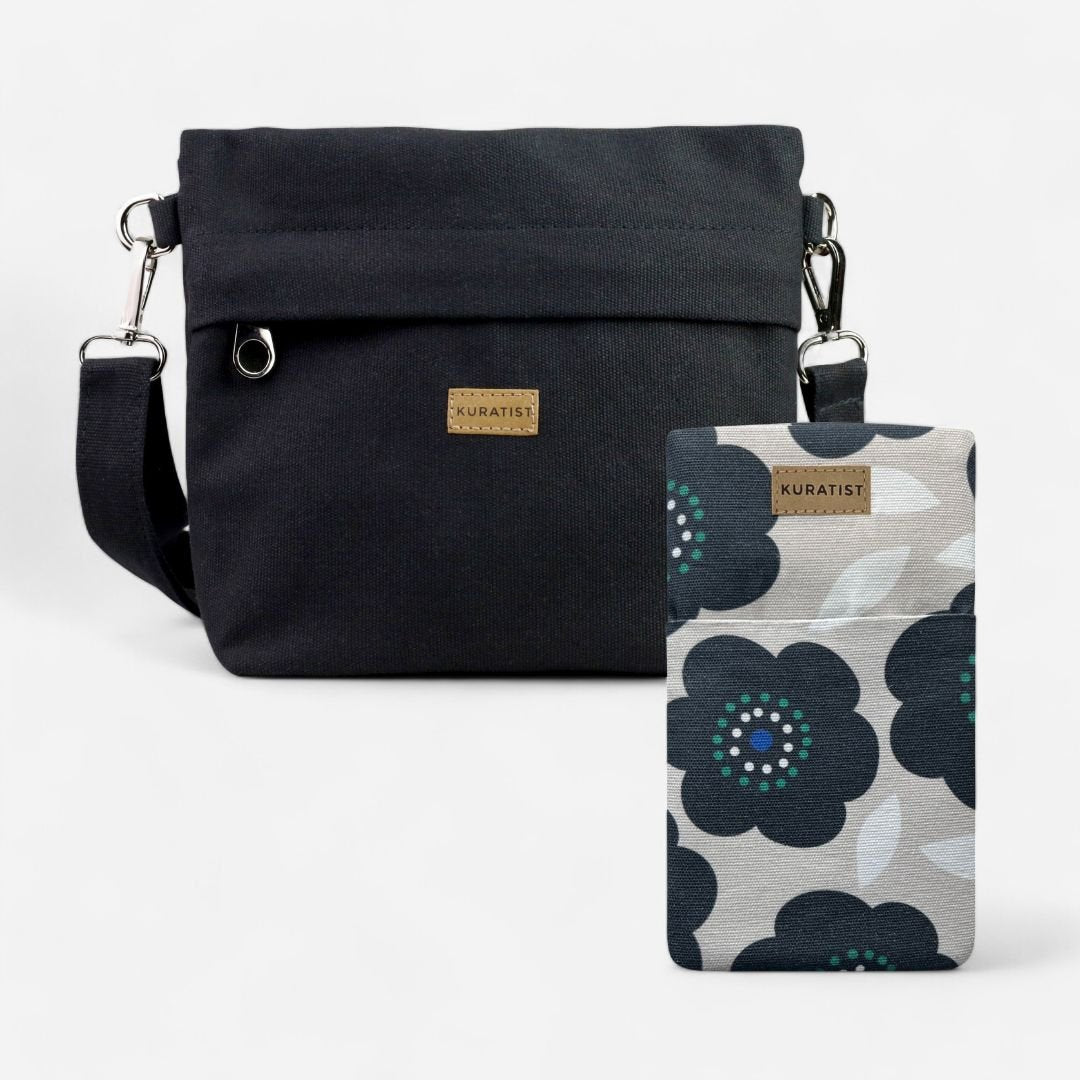 Set AHOI & GRETJE Handytasche & Umhängetasche, Midnight Bloom & Black (2 - teilig) - Geschenksets - Kuratist